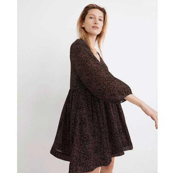 Madewell |‎ Vneck print Long Sleeve mini Flare Dress L - Picture 4 of 16